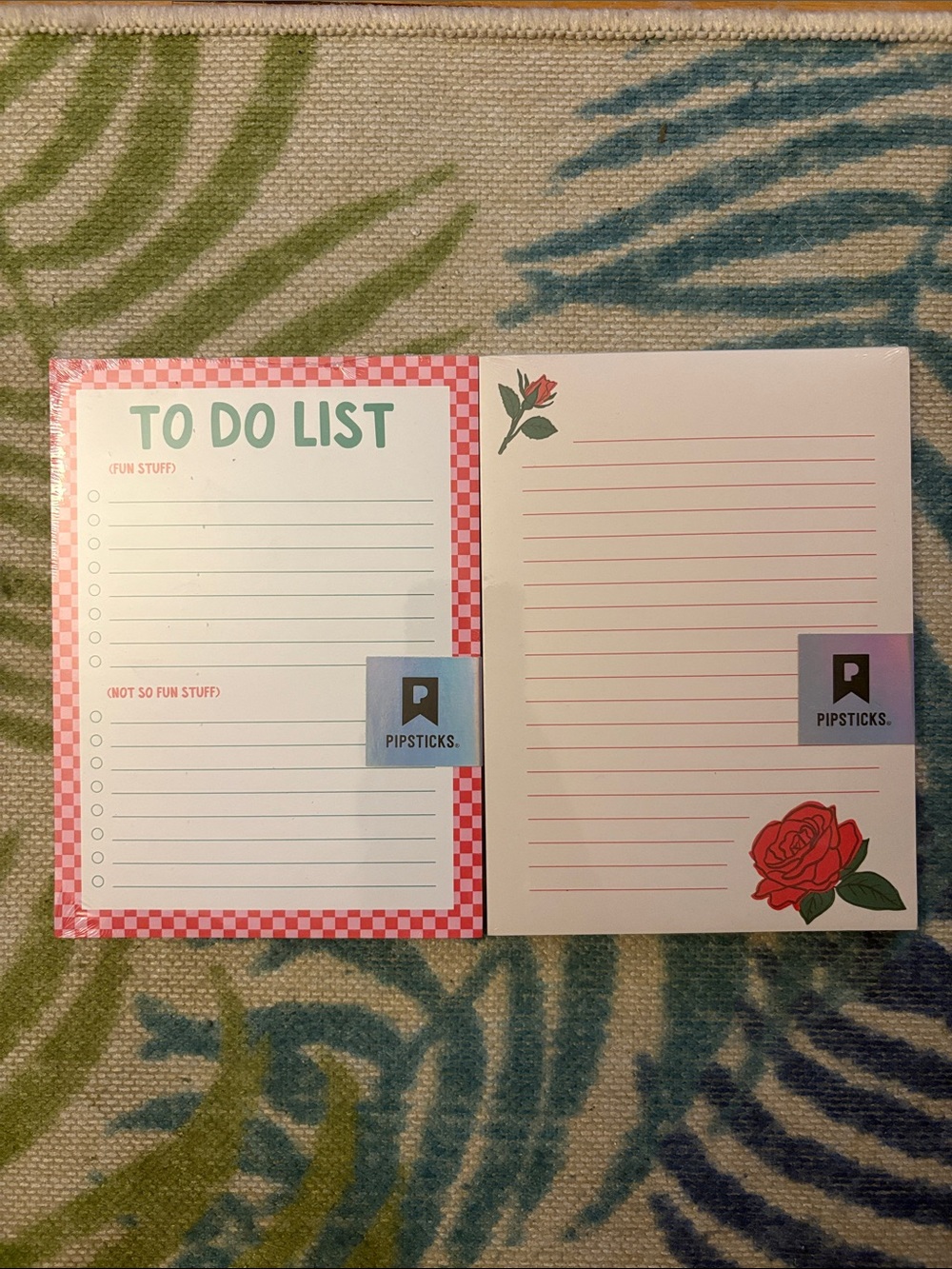 Pipsticks Check it Twice notepad and Red as a Rose notepad